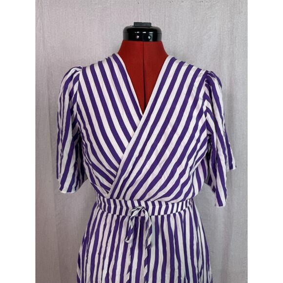 Pretty Garden Womens Dress size Small Mini Purple Striped Beach Boho E106 - Picture 2 of 12